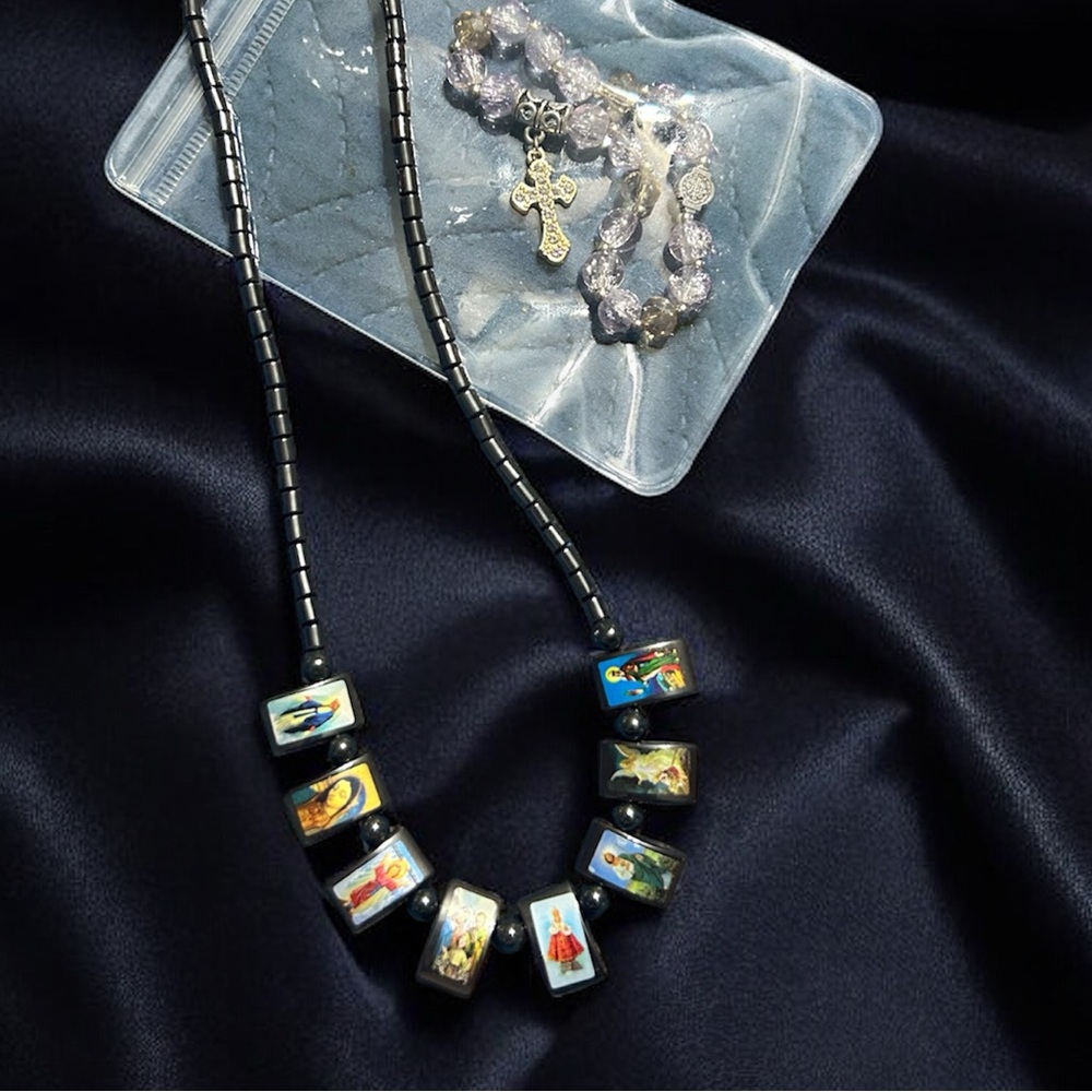 Religious Hematite Necklace & Bracelet